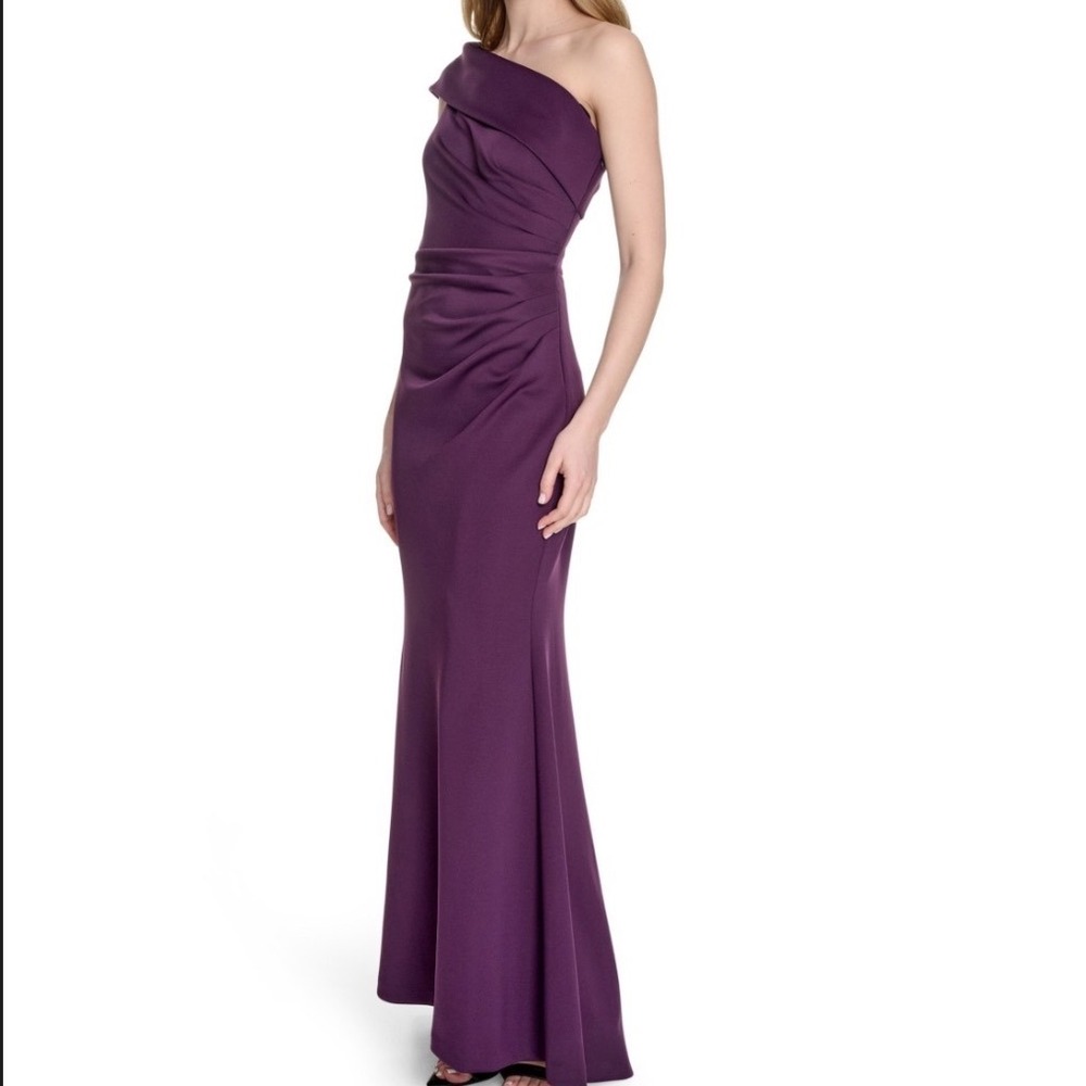 Eliza J One Shoulder Gown Women 12 NWT Purple Ruched Formal Dress MSRP $188